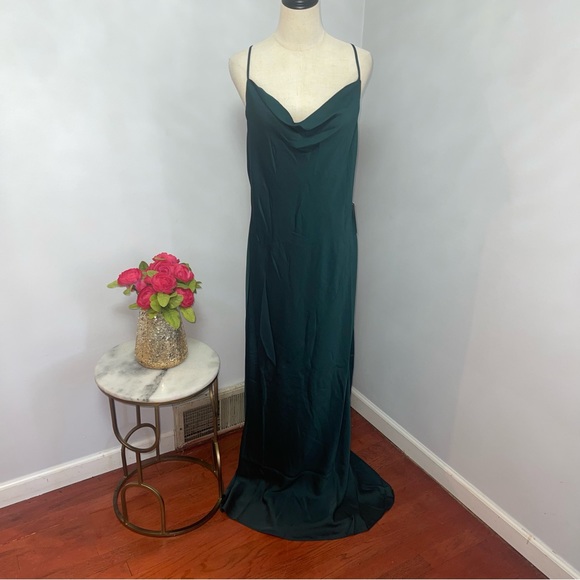 # Shona Joy Emerald Cowl Neck Satin Gown- New With Tag- Size 12 - Reemoly - Picture 5 of 14